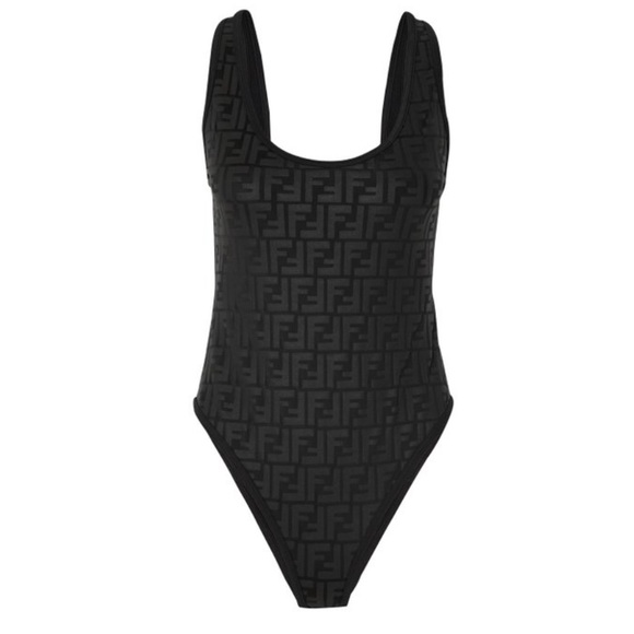 FENDI Black FF Logo Swimsuit Bodysuit One-piece Bathing Suit - Picture 1 of 7